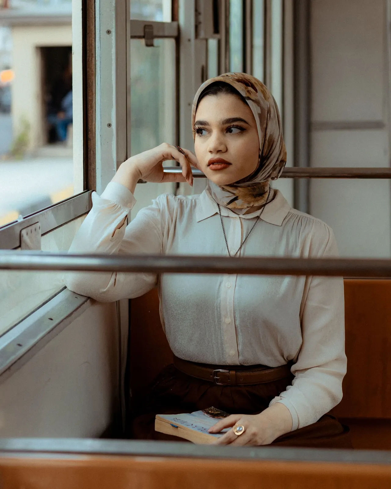 Printed hijab on an Alexandria tram